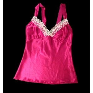 Vintage 90265 Pink Satin Lace Trim Camisole Size L